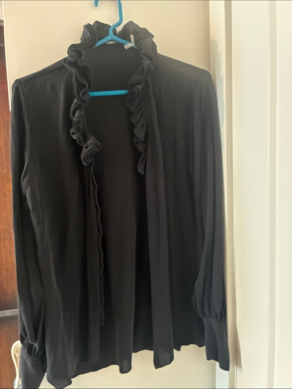 Elie Tahari Black Ruffle-Front Button-Down Blouse